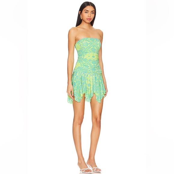 Lovers and Friends Fallon Mini Dress in Green Bandana Small New With Tags - Picture 2 of 4